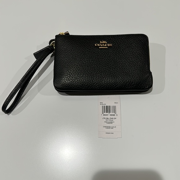 🌸NEW COACH Double Corner Zip Wristlet Black/Gold With Tags. - Picture 9 of 14